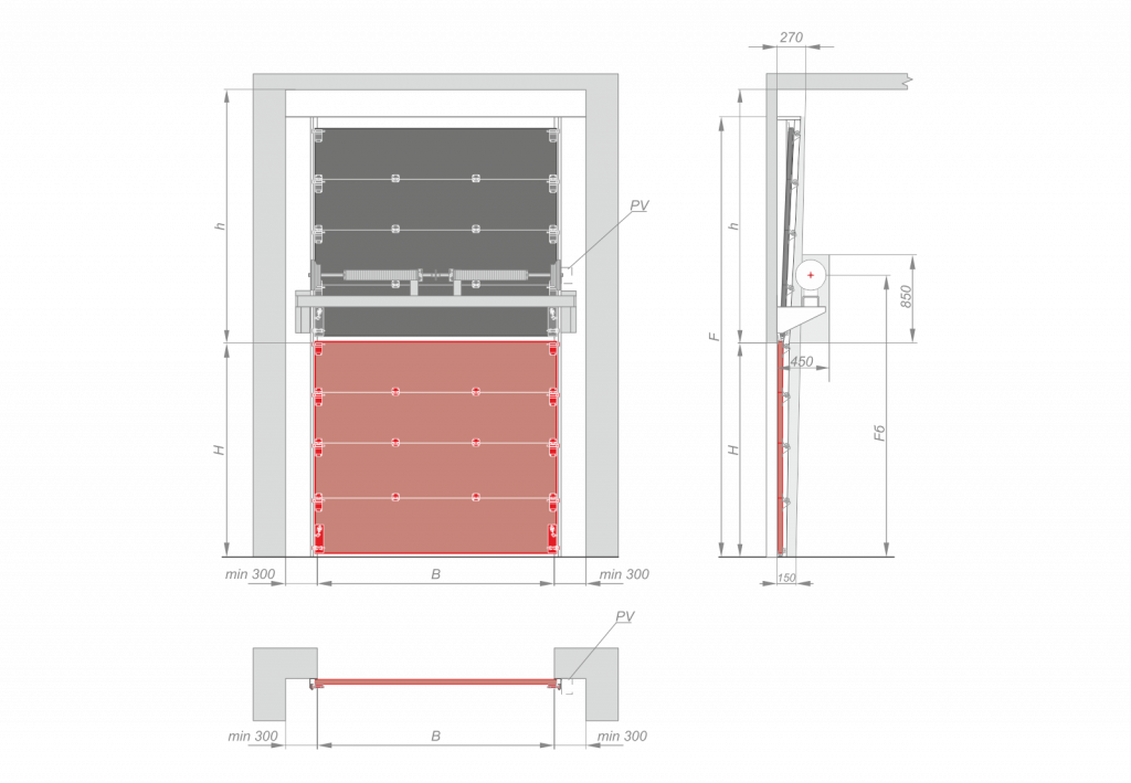 Схема вертикального подъёма с барабаном снизу